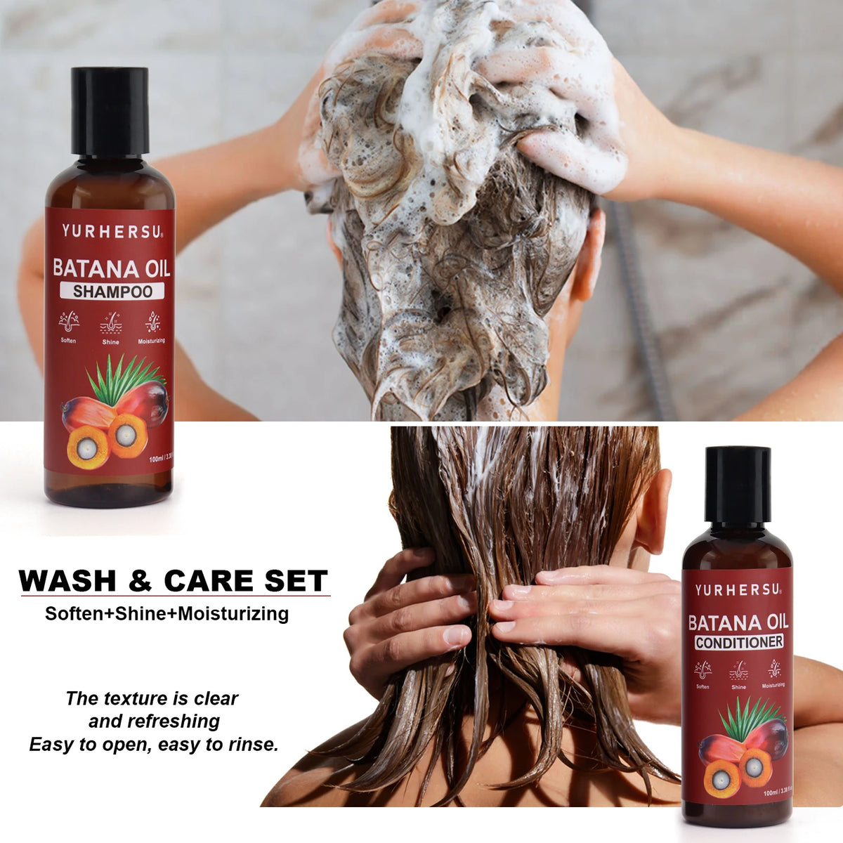 Batana Oil Shampoo & Conditioner Set Natural Batana Extract Deep Nourish Smooth Frizzy Split Ends Boost Soft Shiny Hair Gentle Hydrating Scalp Care Kit For Curly Straight Color Treated Hair Men Women Daily Use