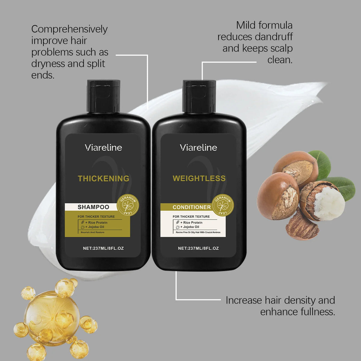 1 Set Men Hair Shampoo & Conditioner Set Gentle Cleaning Scalp Oil Control Refreshing Volumizing Improve Dryness Hair Care Set