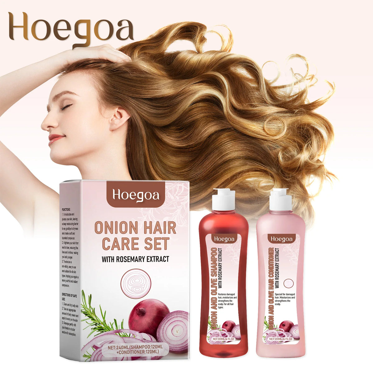Rosemary Onion Hair Growth Shampoo and Conditioner Set for Dry Damaged Hair Repair | Anti Hair Loss Scalp Treatment, Deep Hydration, Shiny Frizz Control | Shipped from USA Fast Delivery