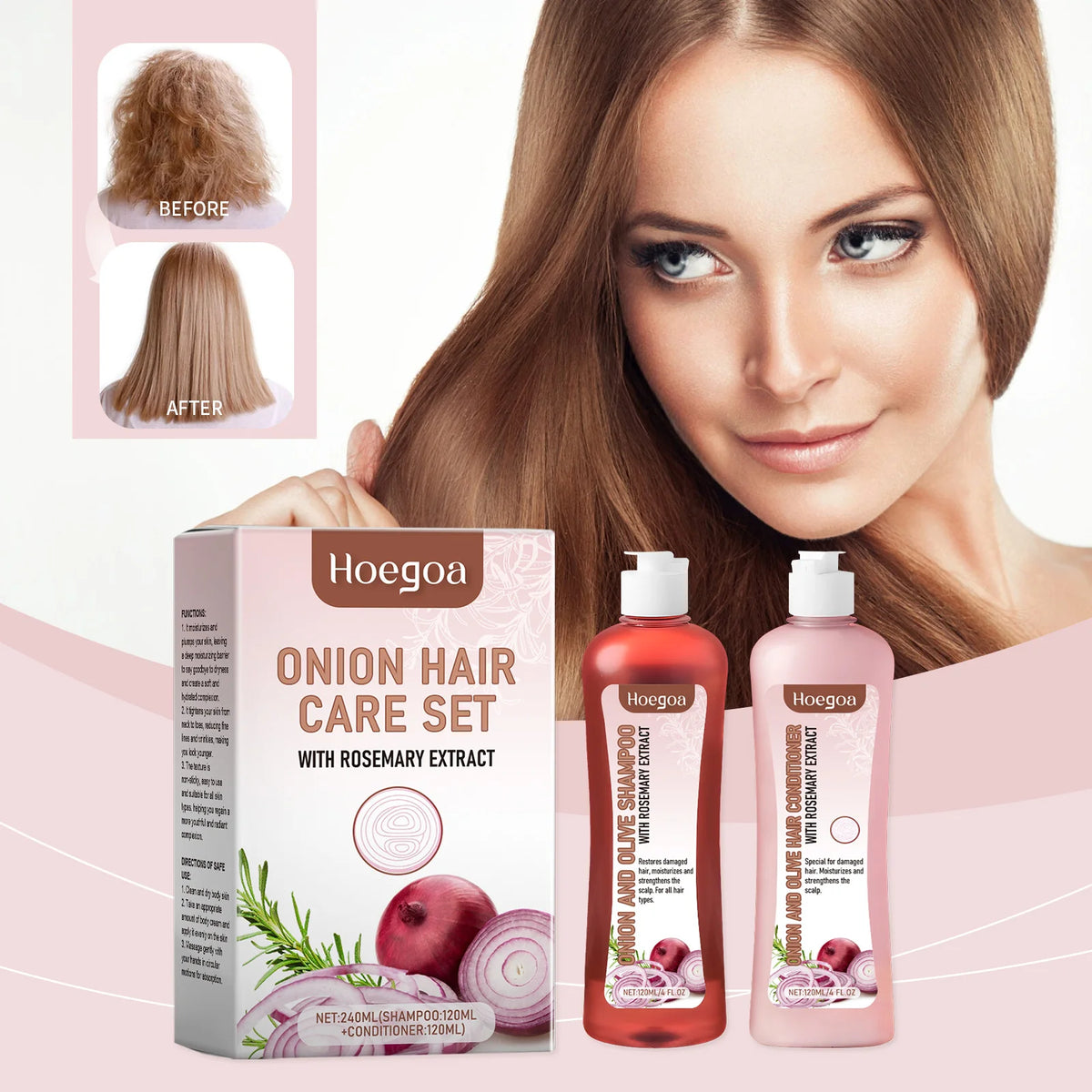Rosemary Onion Hair Growth Shampoo and Conditioner Set for Dry Damaged Hair Repair | Anti Hair Loss Scalp Treatment, Deep Hydration, Shiny Frizz Control | Shipped from USA Fast Delivery