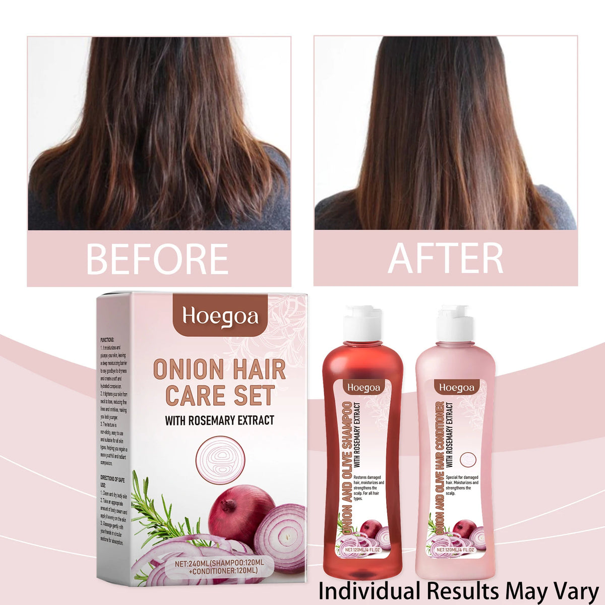 Rosemary Onion Hair Growth Shampoo and Conditioner Set for Dry Damaged Hair Repair | Anti Hair Loss Scalp Treatment, Deep Hydration, Shiny Frizz Control | Shipped from USA Fast Delivery