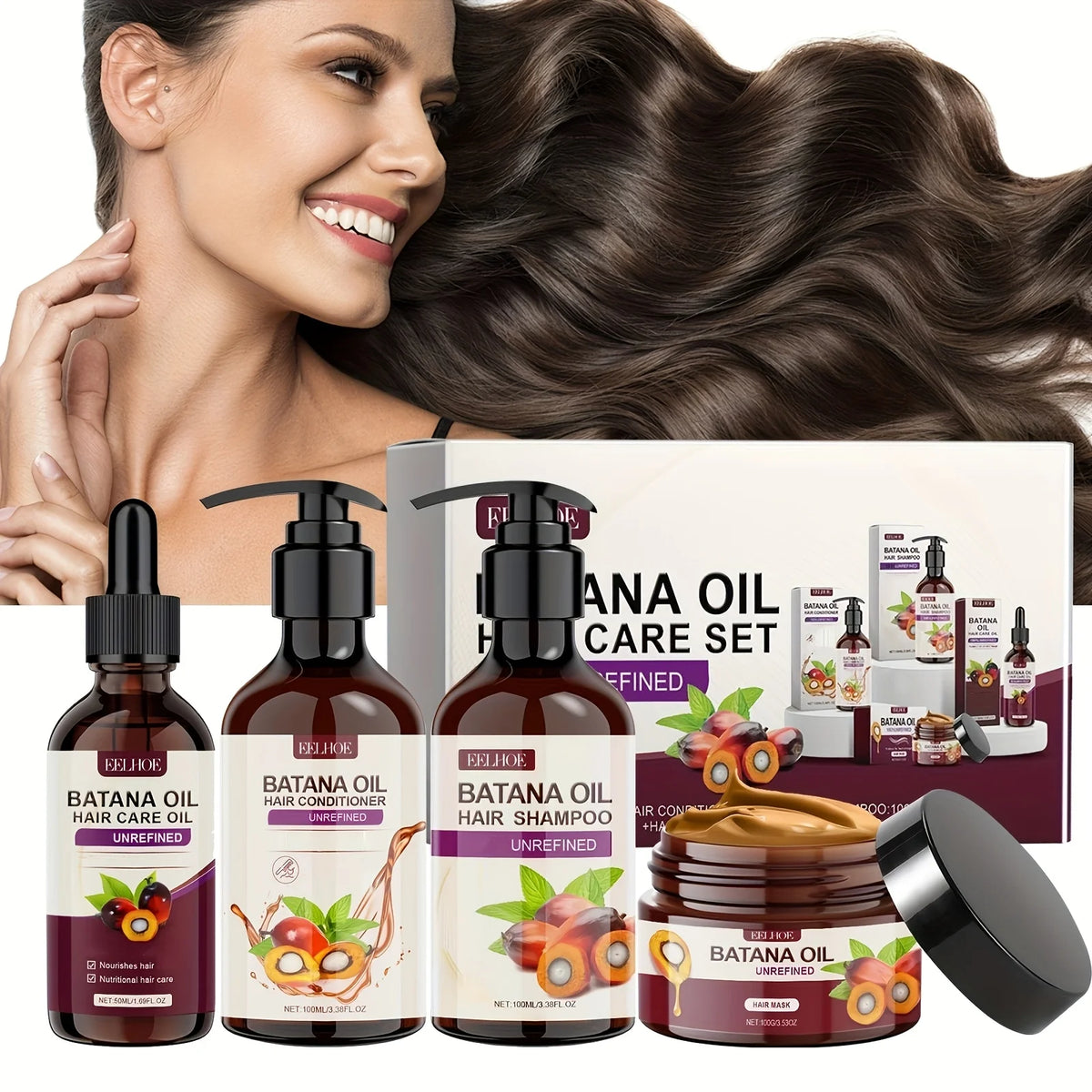 Batana Oil Hair Care Set - Shampoo, Conditioner, Hair Mask and Scalp Oil for All Hair Types