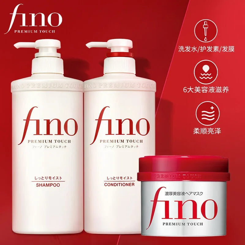Fino Shampoo Conditioner 550ml/Hair Mask 230ml Oil Control and Glowing Soft Improves Frizzy and Damaged Hair